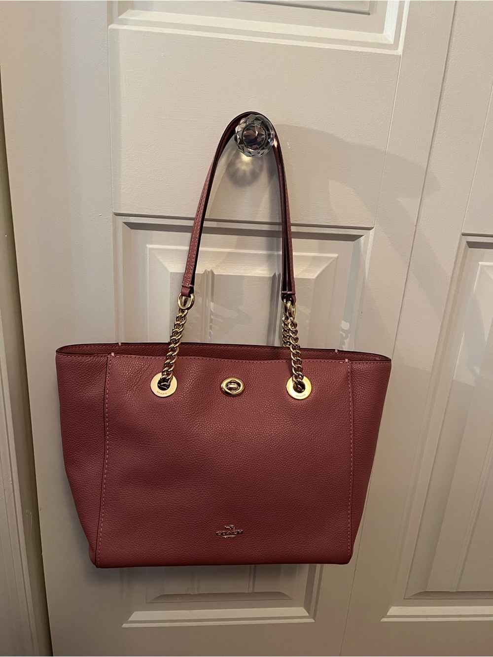 Coach Pebbled Leather Tote in Mauve Pink with Gold Hardware